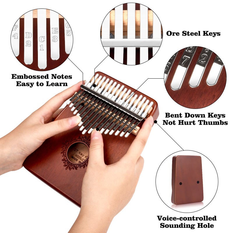 SHUS LIVE Kalimba Thumb Piano 17 Keys, Portable Mbira Finger Piano, Easy to Learn Musical Instrument Gift for Kids and Adult Beginners, Brown1 - Image 2